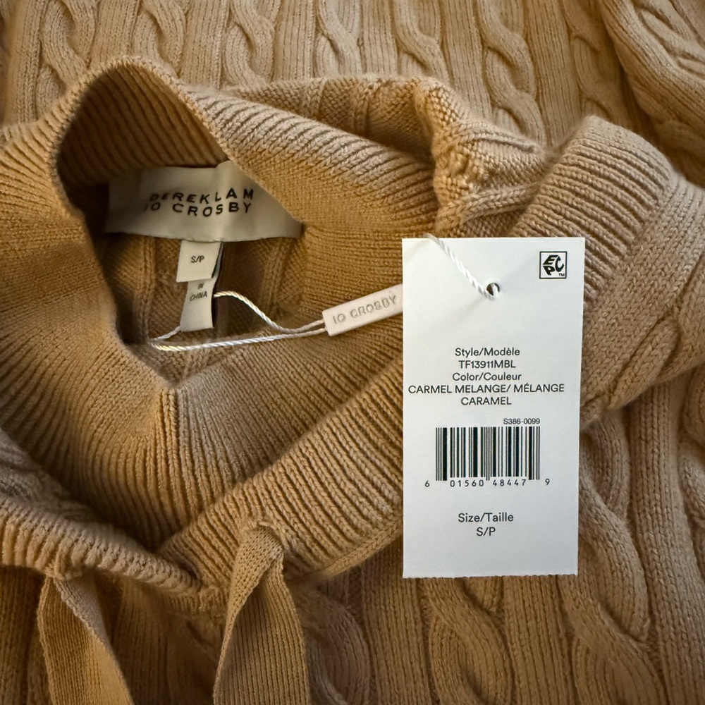 10 Crosby Derek Lam Tan Cable Knit Turtleneck Hoodie Sweater - Picture 5 of 12